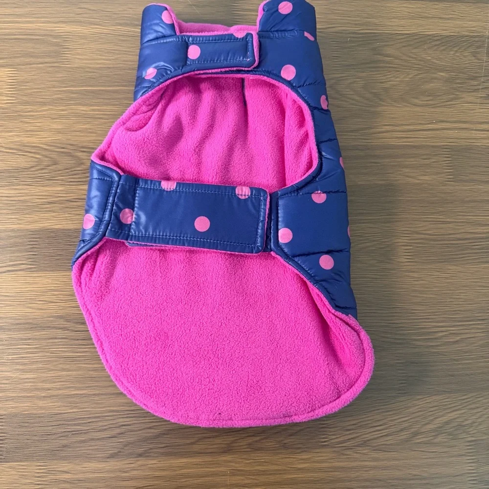 Top Paw Dog Puffer Vest/Jacket Blue Pink With  Polka Dots size Small‎